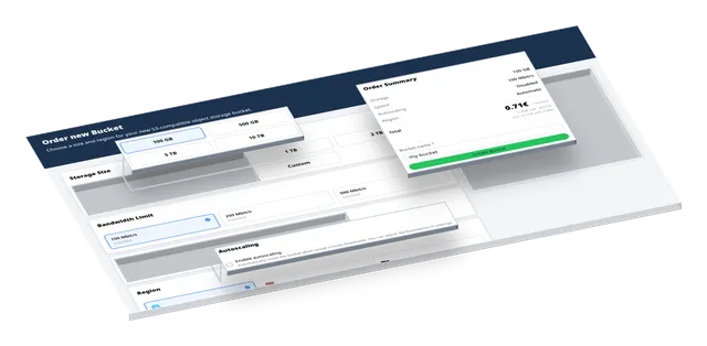Bucket overview showing S3-compatible object storage in the dashboard